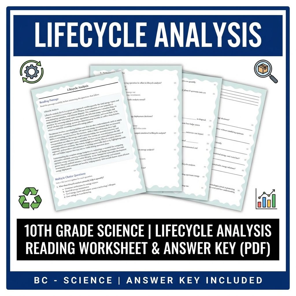 10th Grade Science | Lifecycle Analysis Reading Worksheet & Answer Key (PDF)