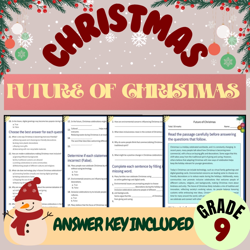 Grade 9 Seasonal Unit | Cultural Traditions & Moral Lessons Worksheet Bundle — included worksheet 2