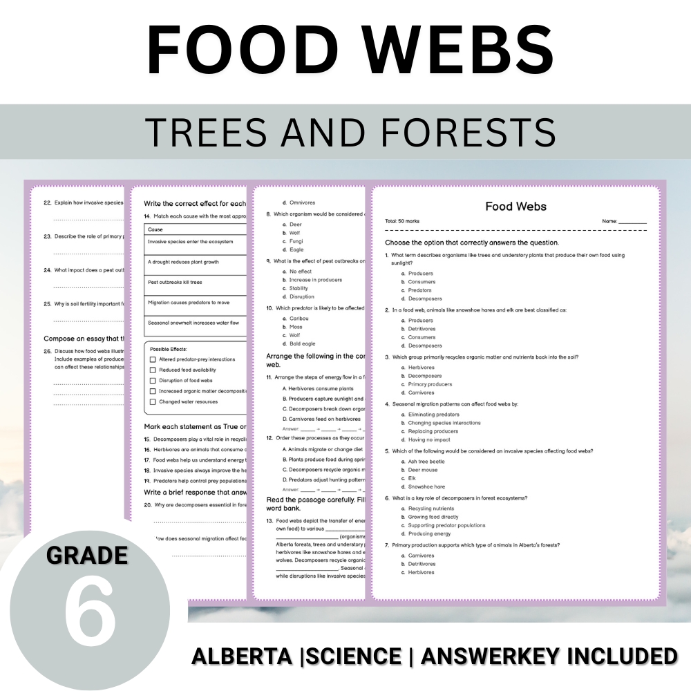 Grade 6 Science | Tree Anatomy, Ecology & Conservation Unit Worksheet Bundle — included worksheet 7