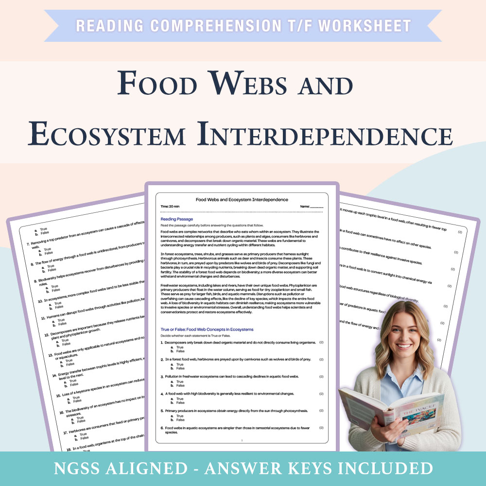 Science reading comprehensions true or false worksheet worksheet — Grade 7 Science |Food Webs and Ecosystem Interdependenc…