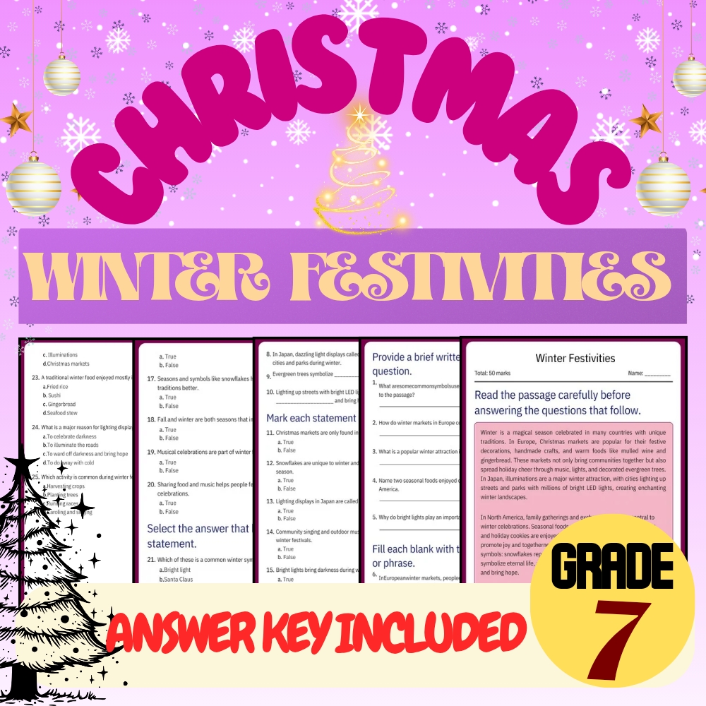 Grade 7 Seasonal Bundle| Holiday Traditions & Cultural Lessons(PDF + Answer Key) — included worksheet 3