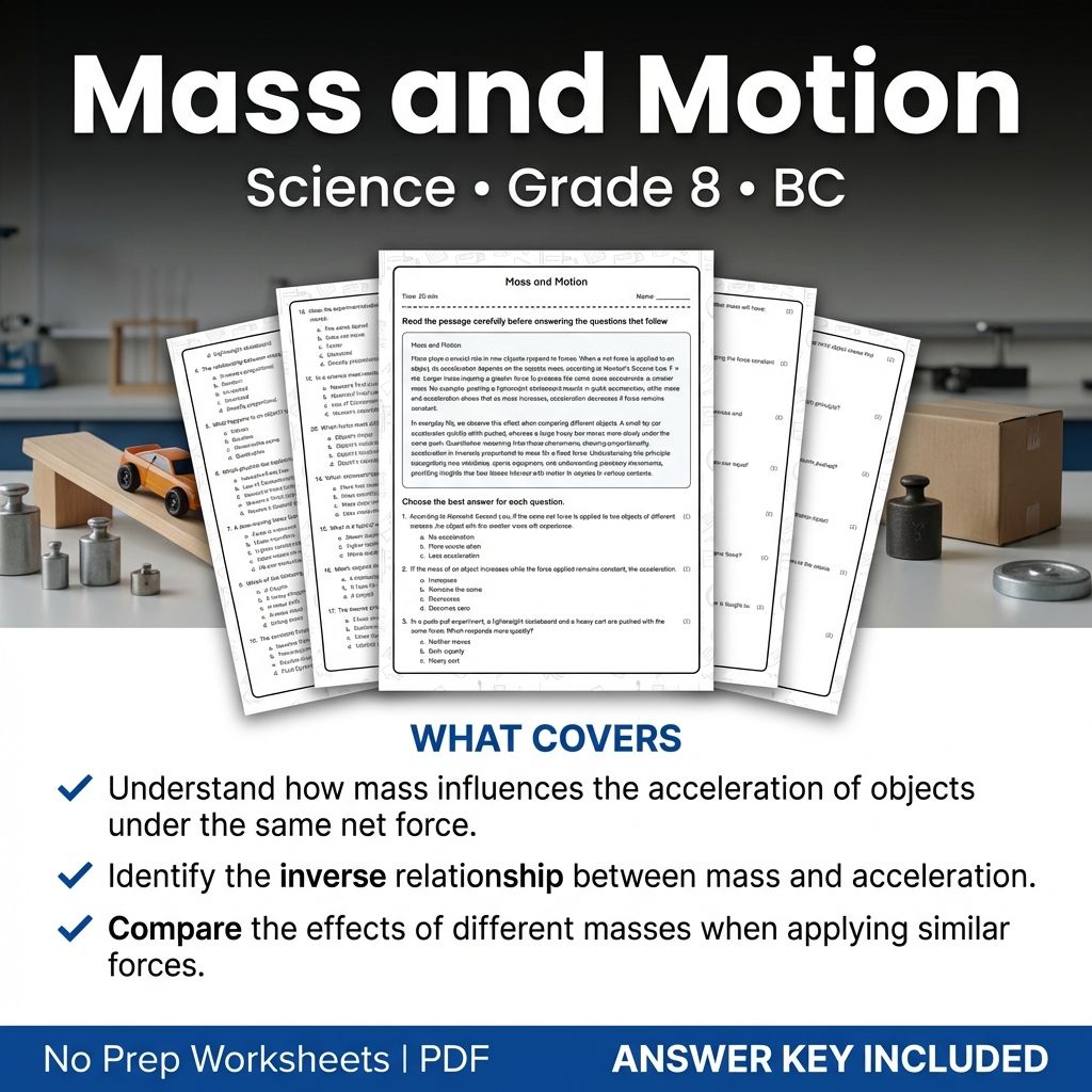 Grade 8 Science | Mass and Motion Worksheet with Answer Key (Printable PDF)