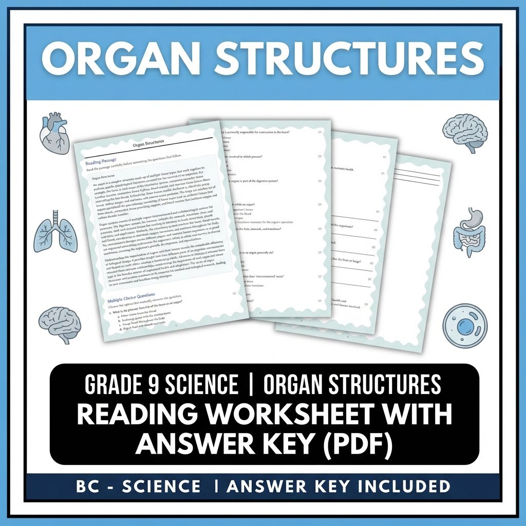 Grade 9 Science | Organ Structures Reading Worksheet with Answer Key (PDF)