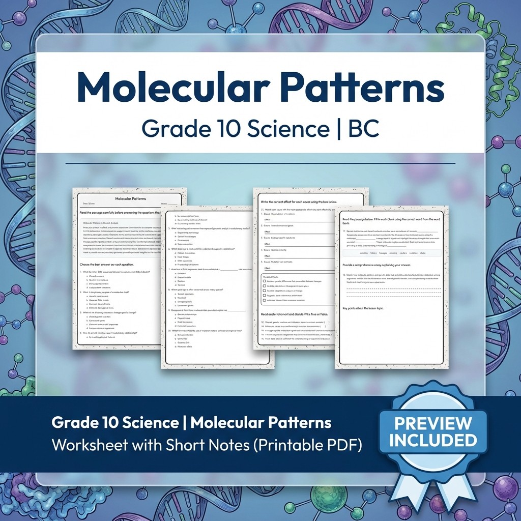 Grade 10 Science | BC Framework Lesson Group Worksheet Pack — included worksheet 7