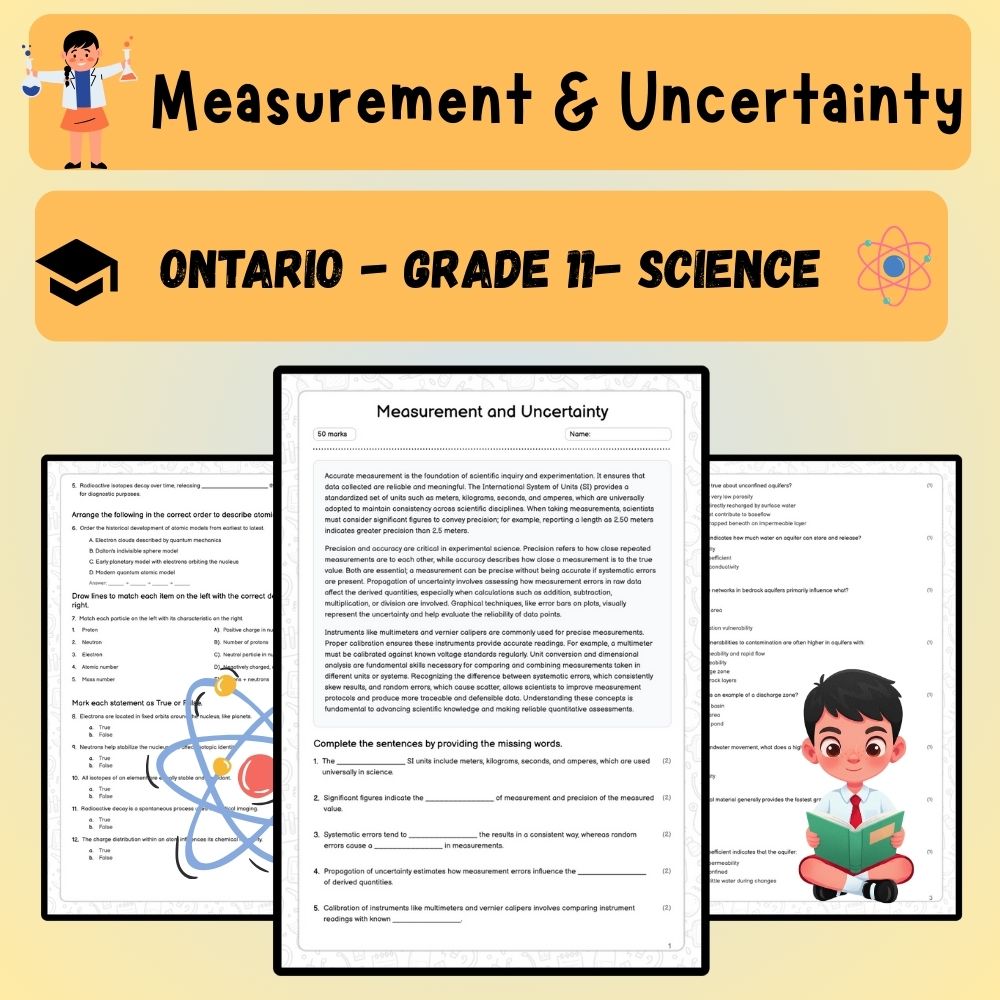 Grade 11 Science worksheet worksheet — Grade 11 Science – Measurement & Uncertainty PDF — page 1