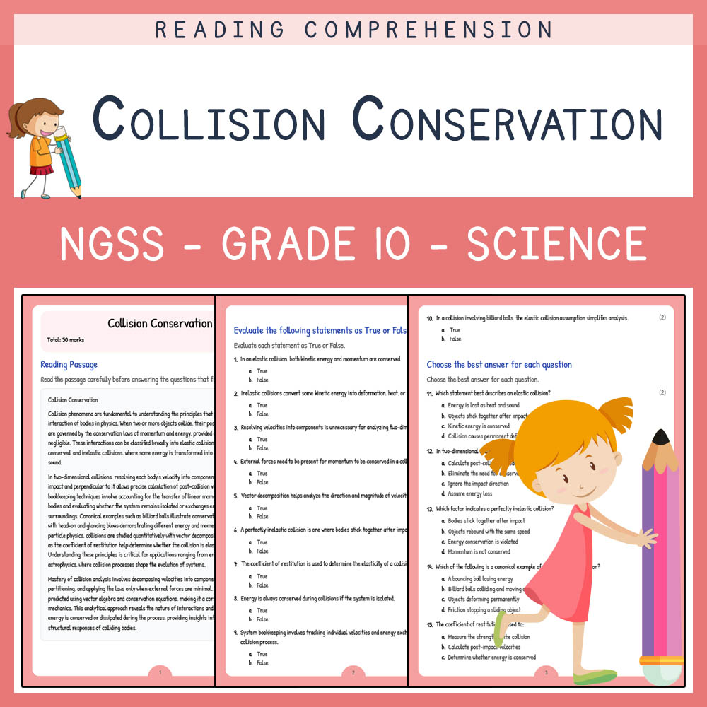 Grade 10 Science worksheet worksheet — Grade 10 Science | Collision Conservation Worksheet & Answer Key (NGSS Aligned) — p…