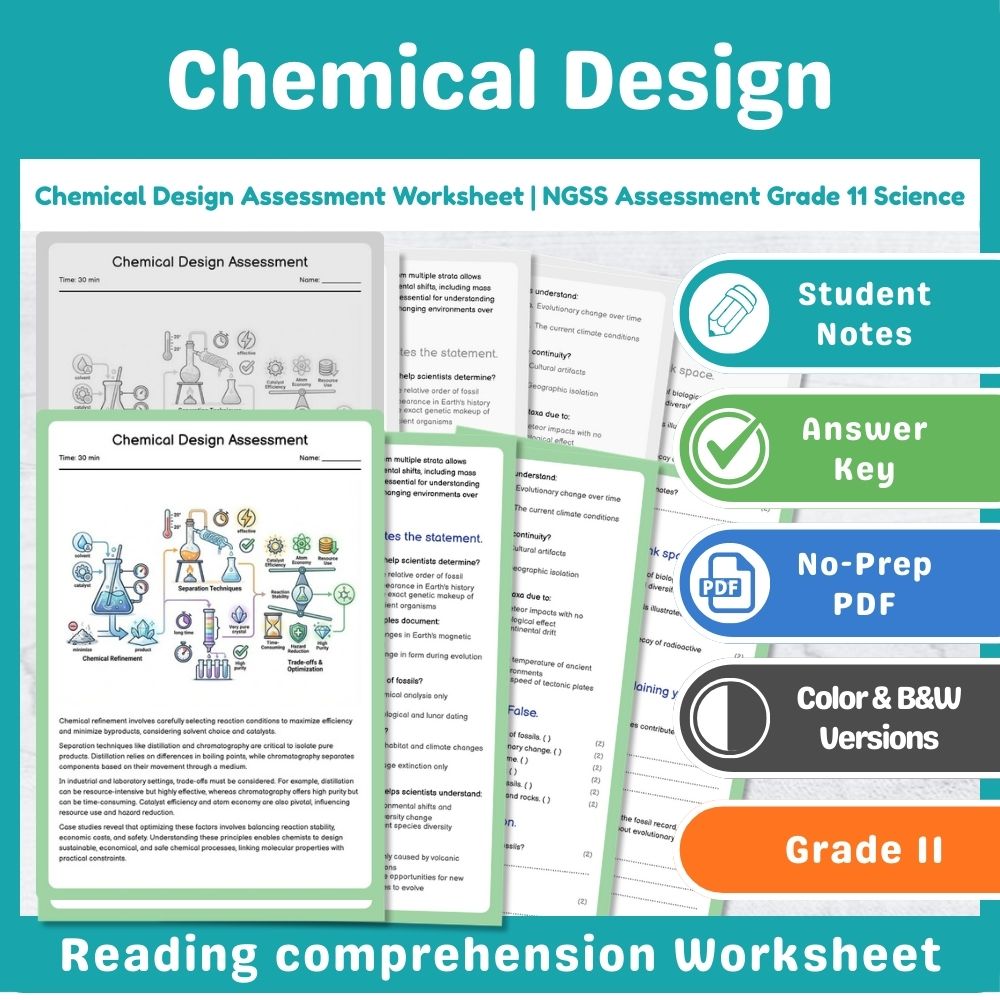 Chemical Design Assessment Worksheet | NGSS Assessment Grade 11 Science
