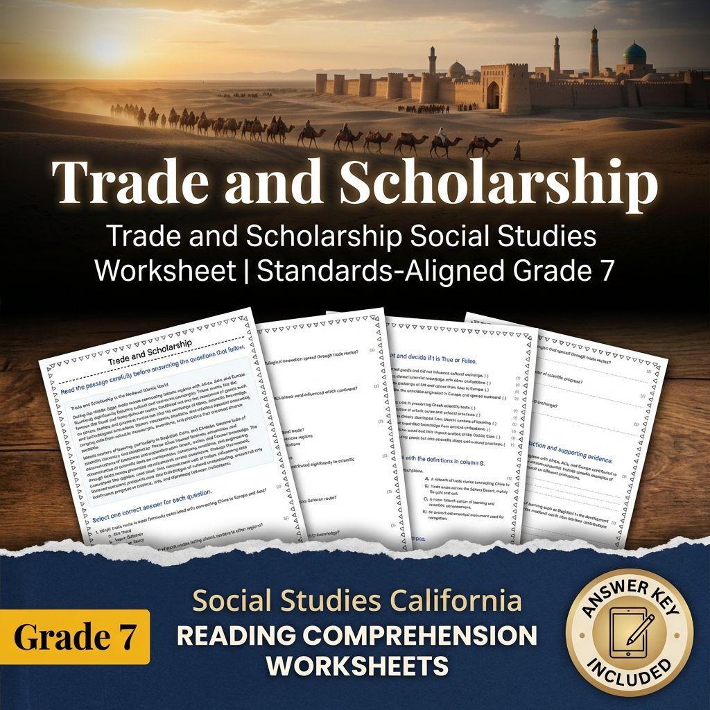 Trade and Scholarship Social Studies Worksheet | Standards-Aligned Grade 7