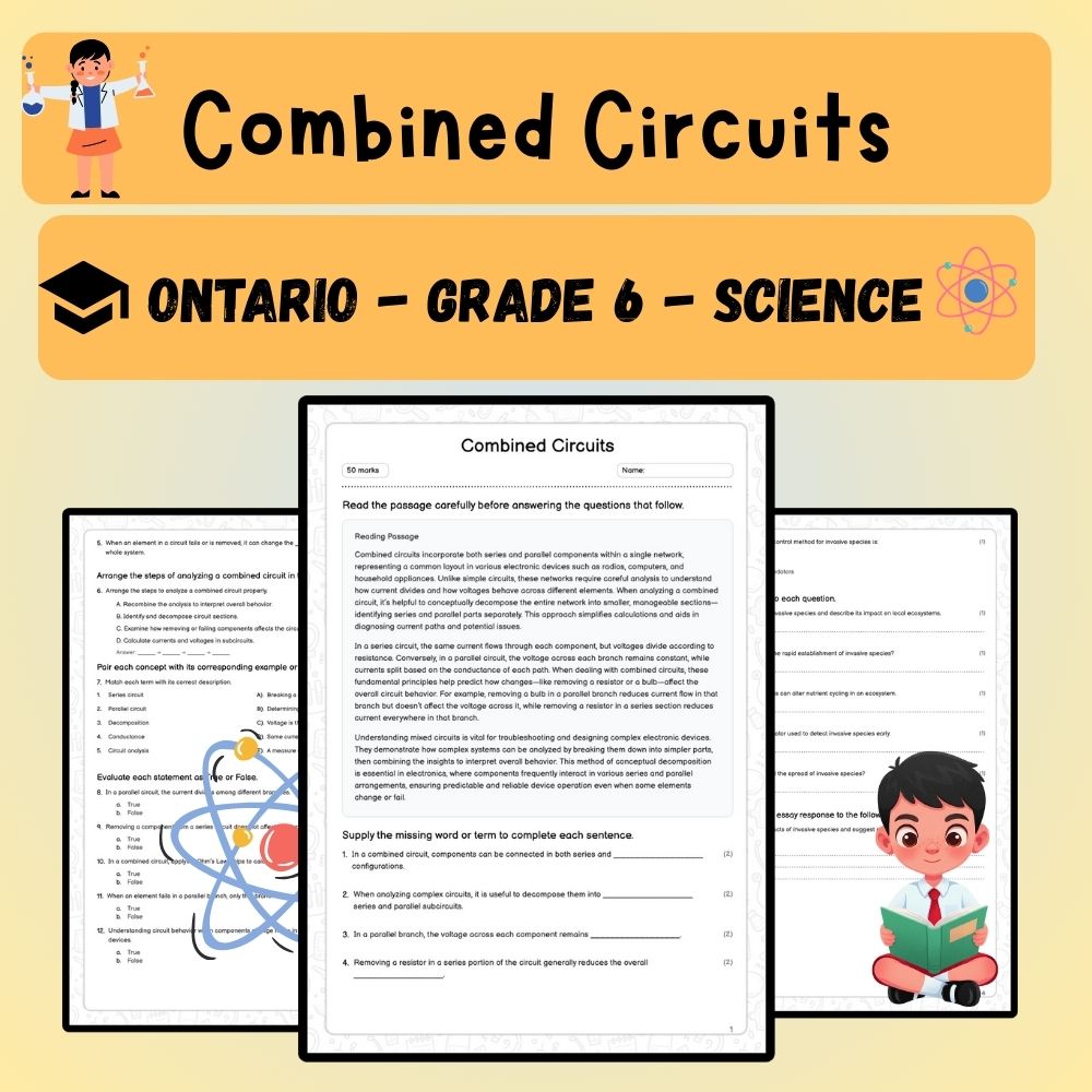 Grade 6 Science worksheet worksheet — 6th Grade Science – Combined Circuits Worksheet (PDF ) – Ontario Standards — page 1