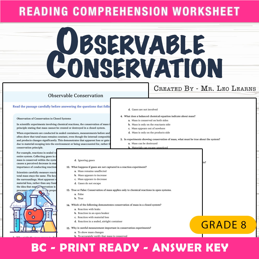 Grade 8 Science worksheet mcq paper worksheet — Grade 8 Science — Worksheet MCQ Paper for Mastering Conservation of Mass —…