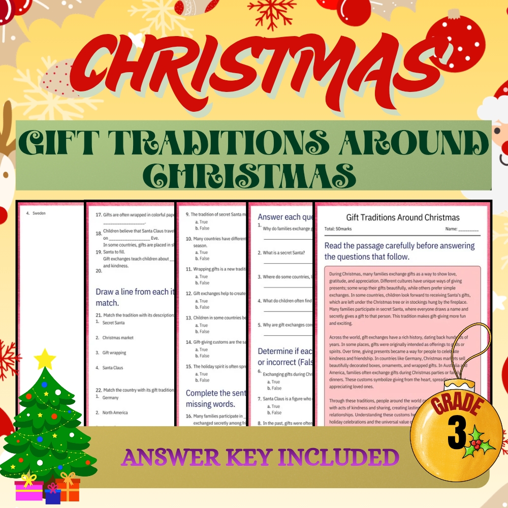 Grade 3 Seasonal Fun | Christmas & Holiday Traditions Worksheet Bundle — included worksheet 2