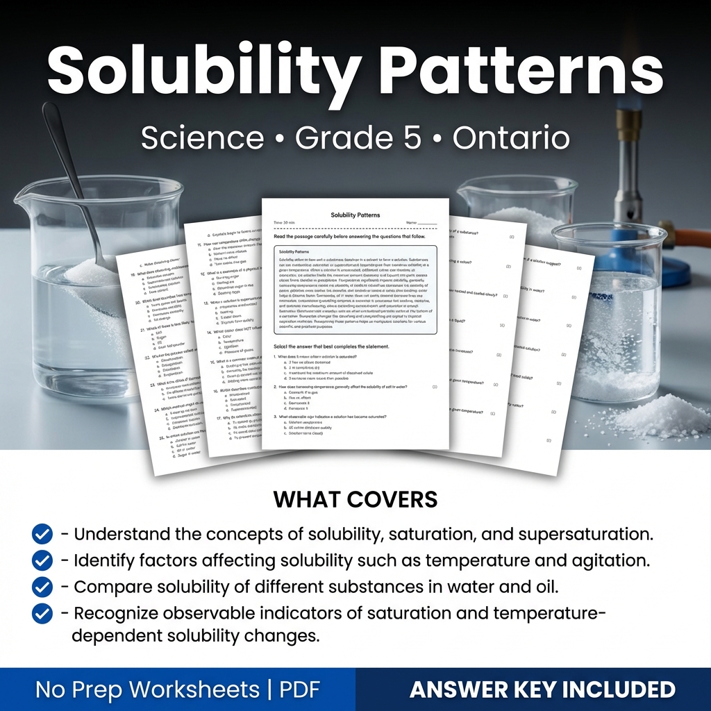 Grade 5 Science Worksheet on Solubility Patterns | Ontario Standards
