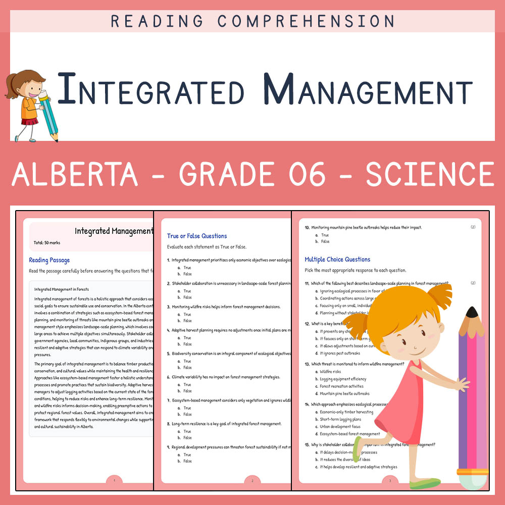 Grade 6 Science worksheet elena worksheet — Grade 6 Science Worksheet | Integrated Management | Alberta Standards — page 1