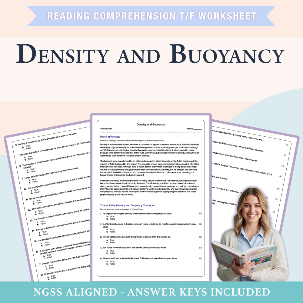 Science reading comprehensions true or false worksheet worksheet — 6th Grade Science | Density and Buoyancy True/False Wor…