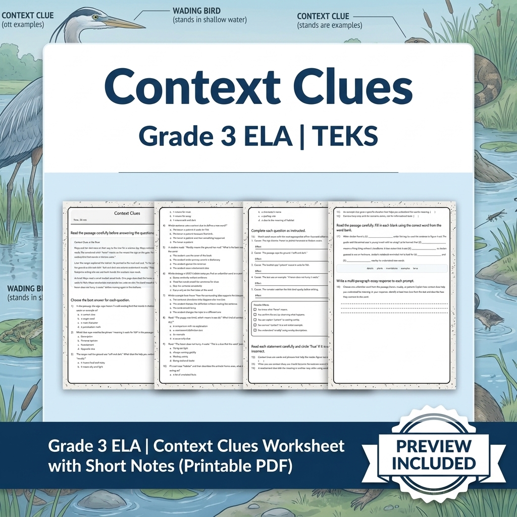 Grade 3 ELA Writing, Reading, and Research Skills Full-Year Bundle TEKS — included worksheet 9