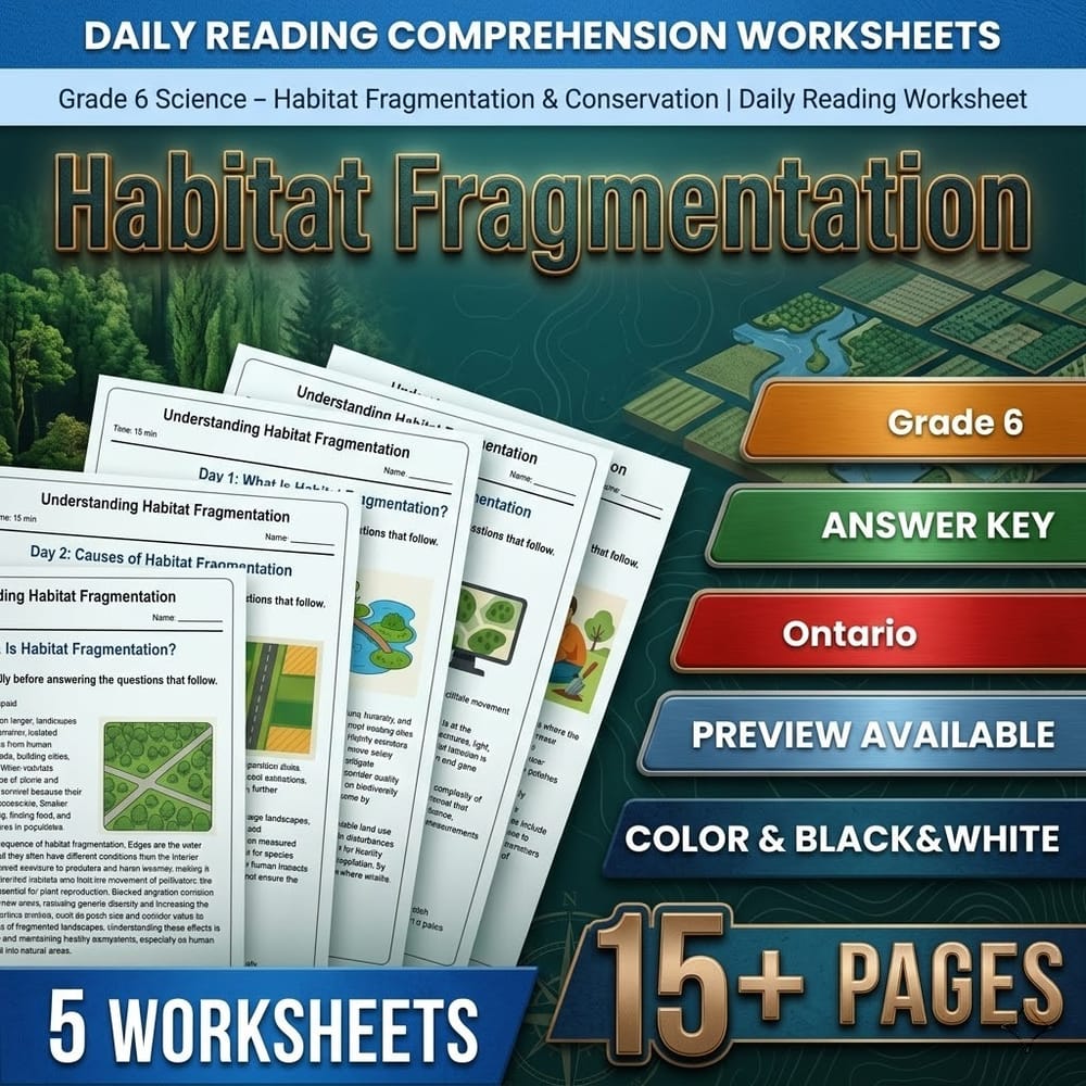 Grade 6 Science daily reading worksheet — Grade 6 Science – Habitat Fragmentation & Conservation | Daily Reading Worksheet