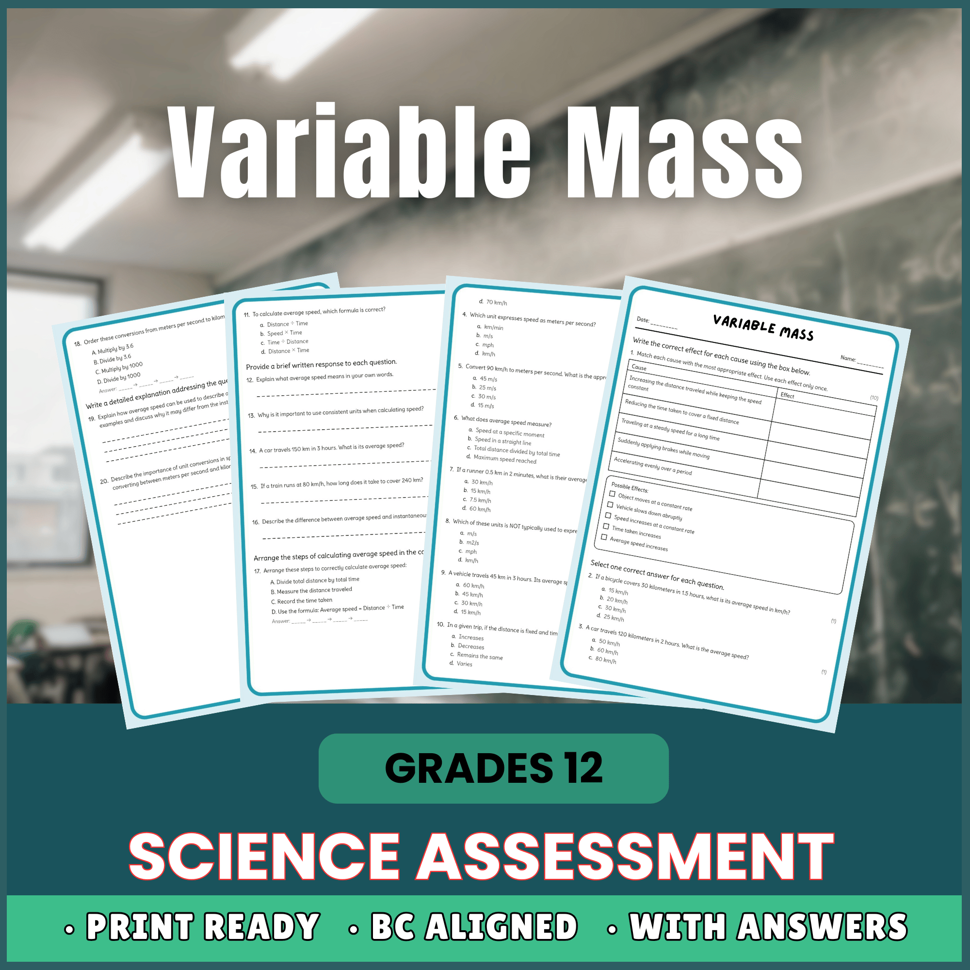 Grade 12 Science | Variable Mass Rocket Propulsion Worksheet (Answer Key)