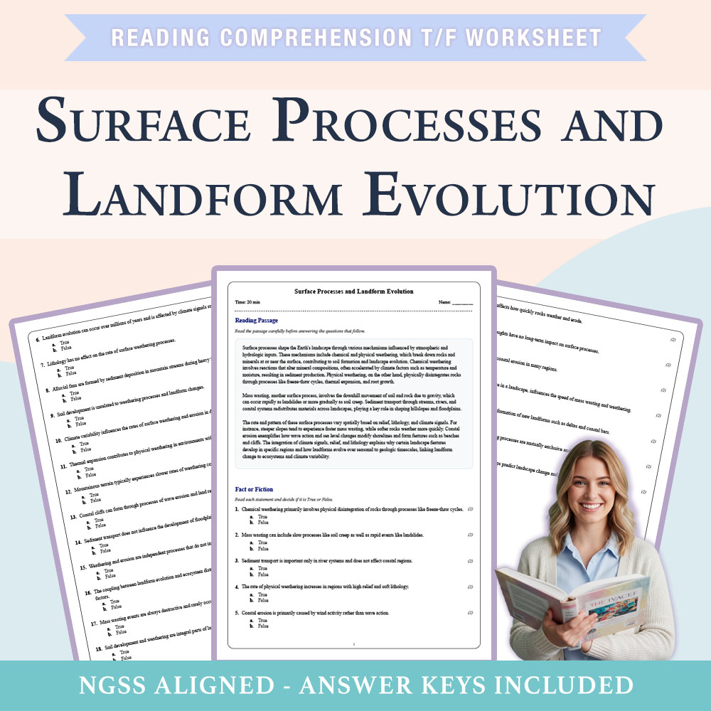 Grade 9 Science reading comprehensions true or false worksheet worksheet — 9th Grade Science | Surface Processes & Landfor…