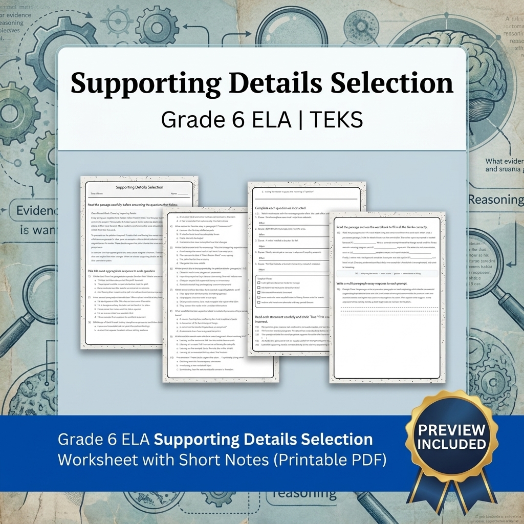 Grade 6 Evidence-Based Text Analysis ELA Full-Year Bundle (TEKS) Worksheets — included worksheet 14