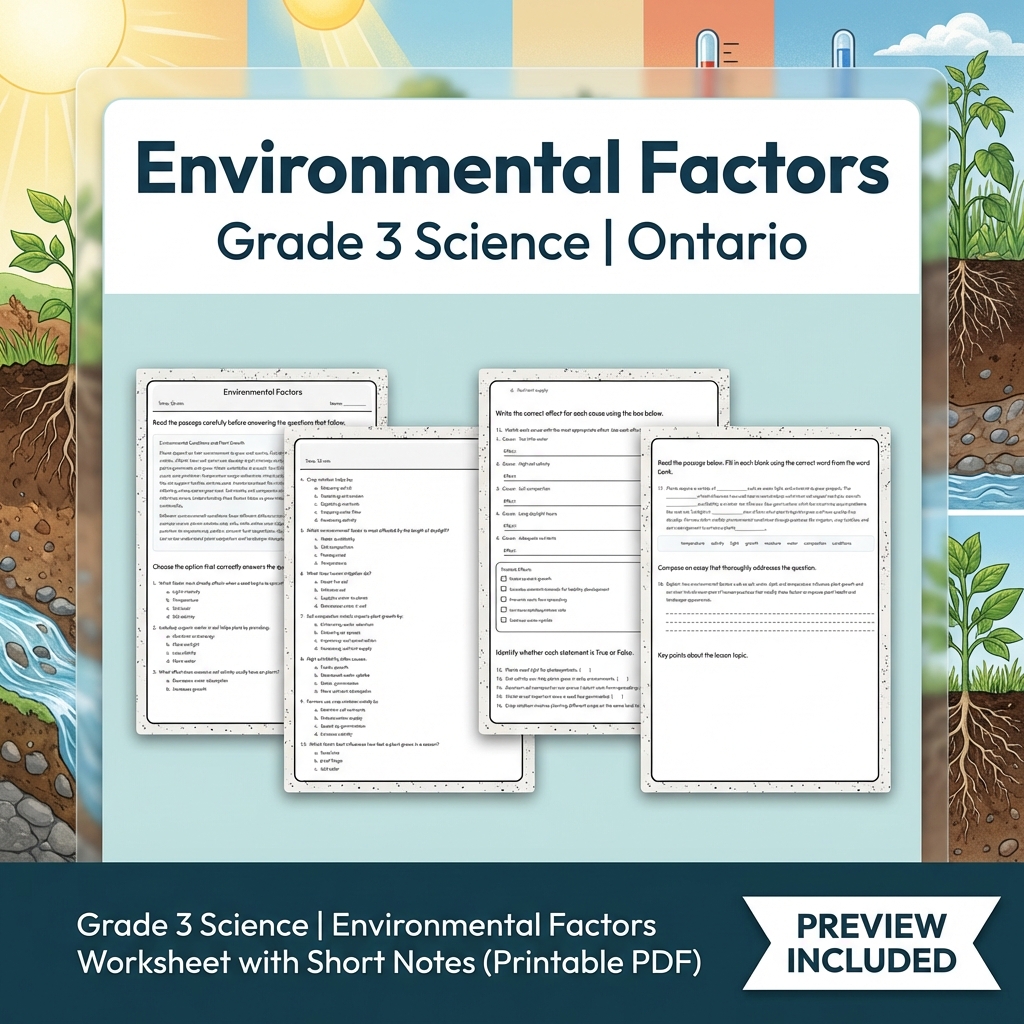 Grade 3 Science Lesson Group | Ontario STEM Worksheets Bundle Transport & Plants — included worksheet 4
