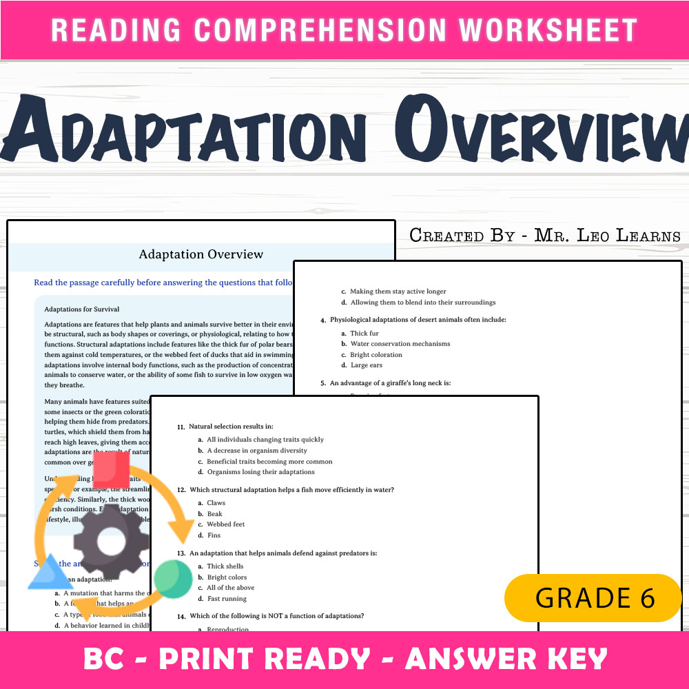 Grade 6 Science worksheet mcq paper worksheet — Grade 6 Science — Adaptation Overview Worksheet for Mastery — page 1