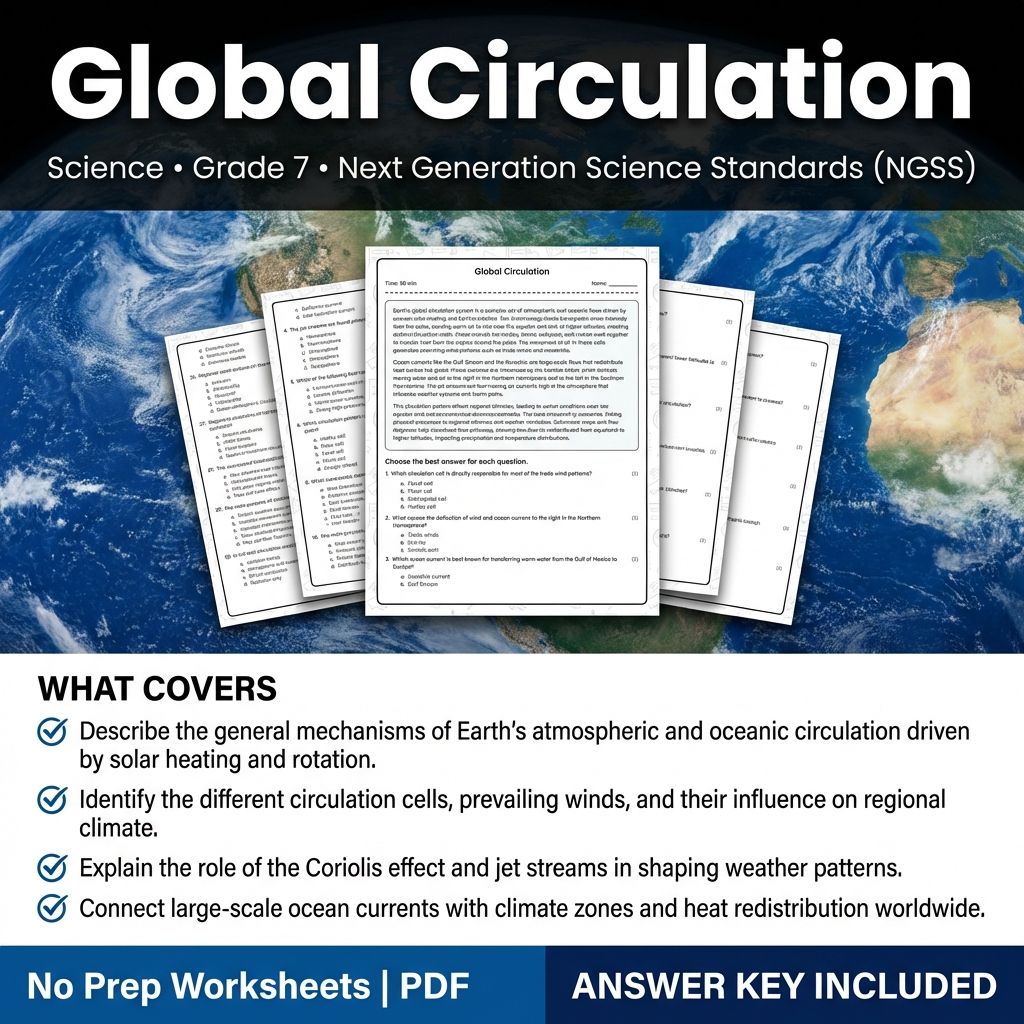 Grade 7 Science worksheet — Grade 7 Science | Global Circulation Worksheet & Answer Key (Printable PDF)