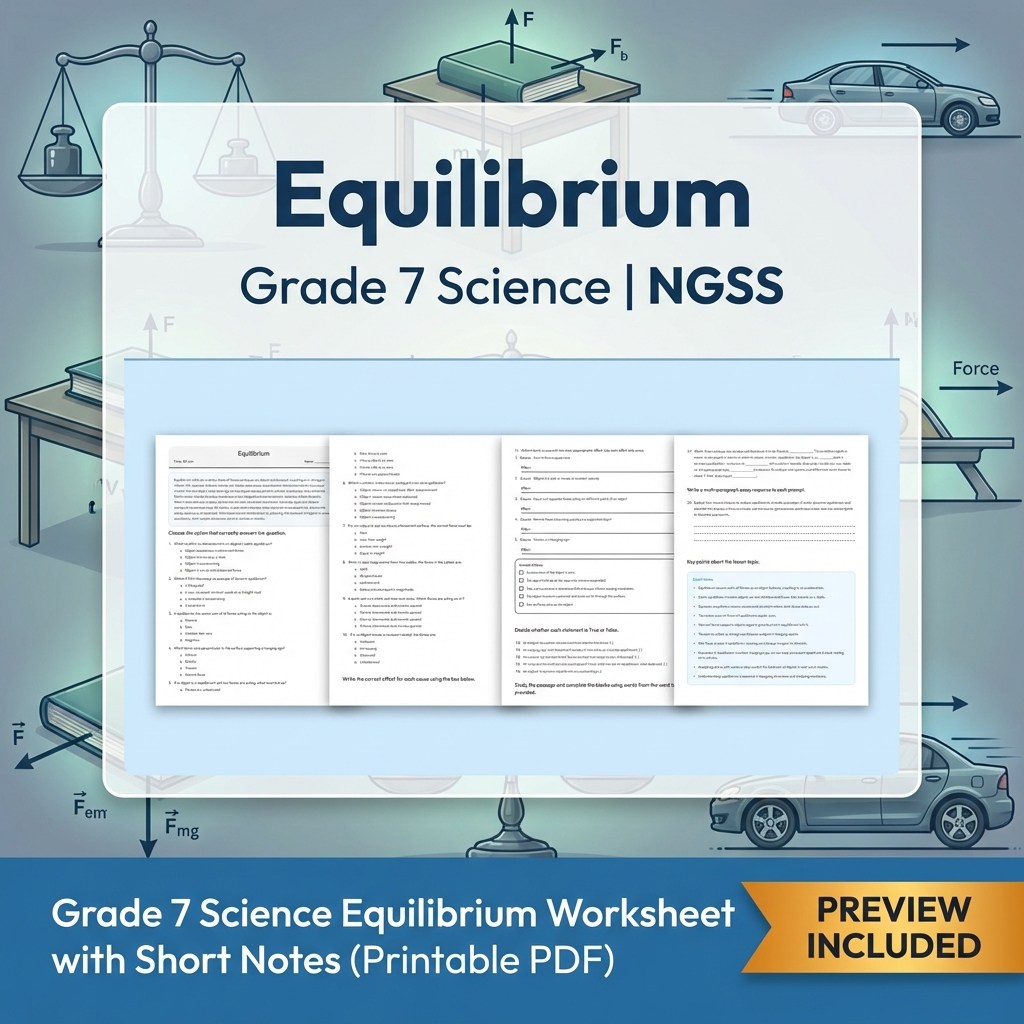 Grade 7 Science | Motion and Stability Forces & Interactions NGSS Unit Bundle — included worksheet 2