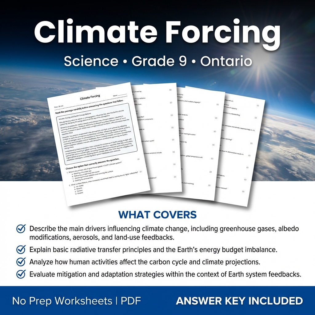 Climate Forcing Worksheet for Grade 9 Science - Ontario Standards