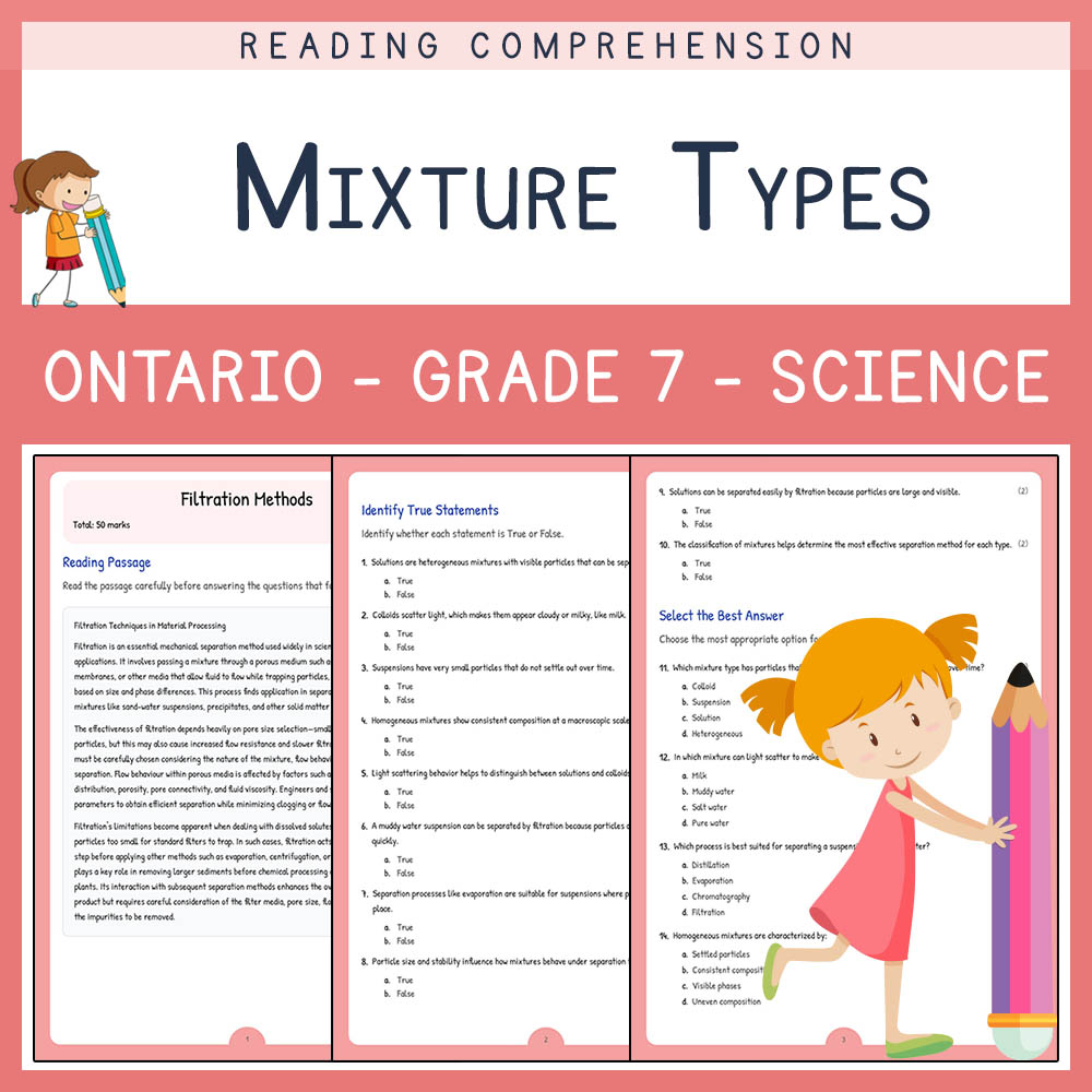 Grade 7 Science worksheet elena worksheet — Grade 7 Science | Mixture Types Worksheet Elena | Ontario  Standard — page 1