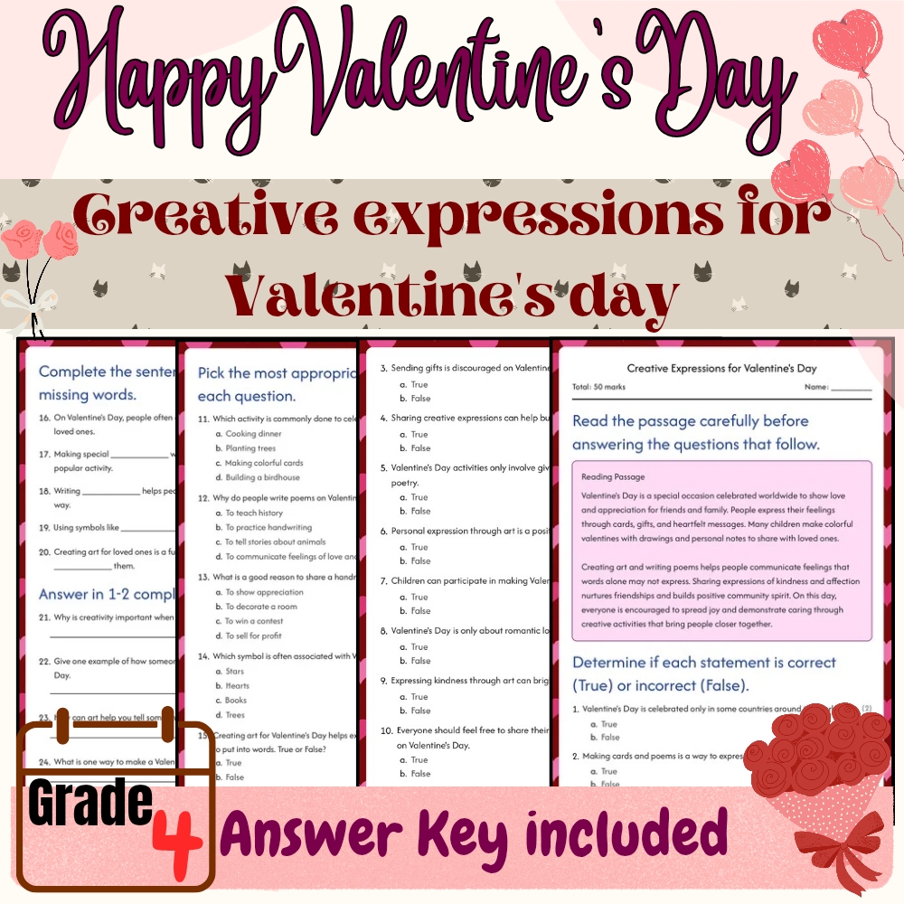 Grade 4 Seasonal Valentine’s Day Unit | Love & Kindness Worksheets & Activities — included worksheet 1
