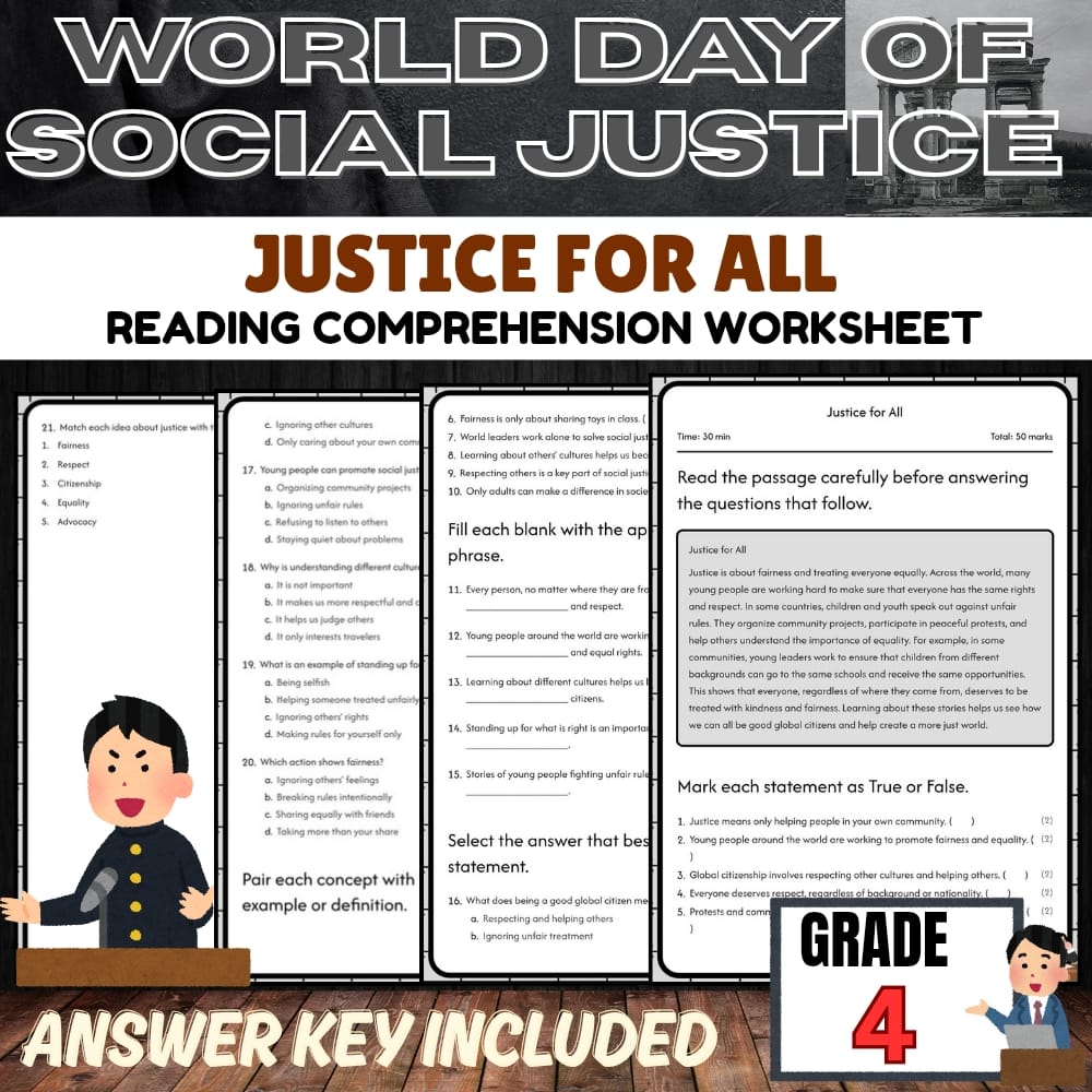 Grade 4 Holiday | Word day of social justice | PDF + Answer Key