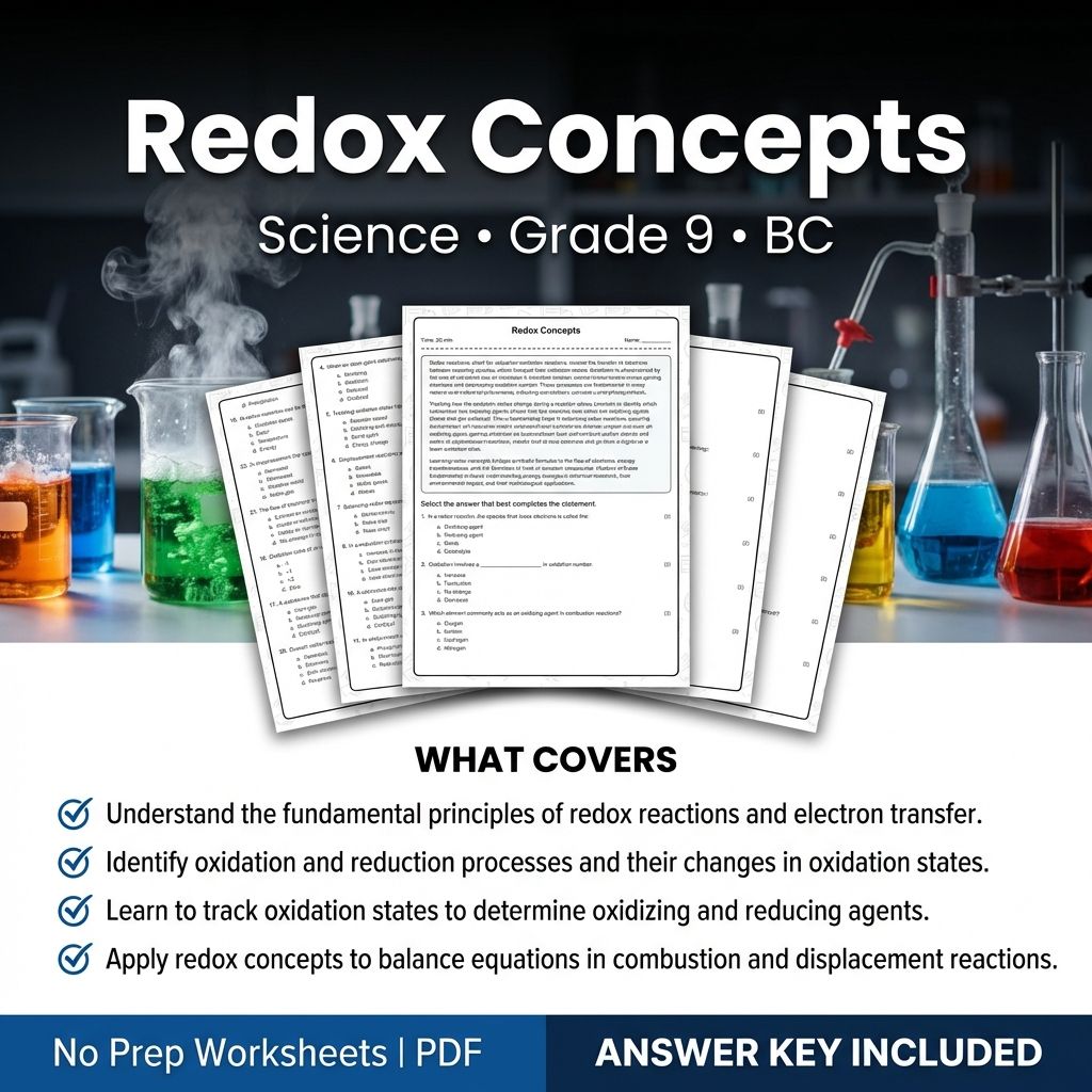Grade 9 Science | Redox Concepts Worksheet with Answer Key (Printable PDF)