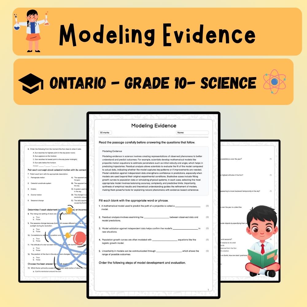 Grade 10 Science worksheet worksheet — Grade 10 Science | Modeling Evidence Worksheet (PDF) – Ontario Standards — page 1
