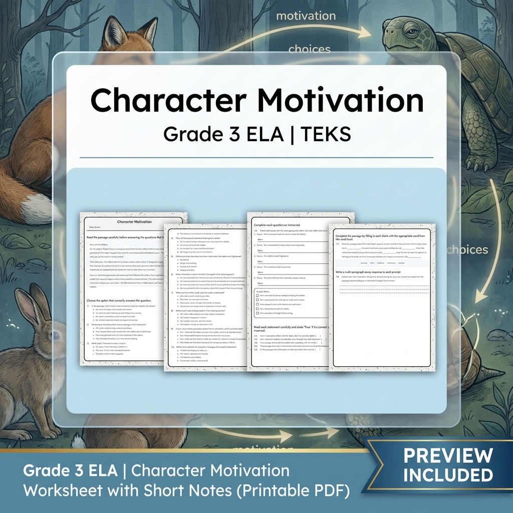 Grade 3 ELA Writing, Reading, and Research Skills Full-Year Bundle TEKS — included worksheet 10