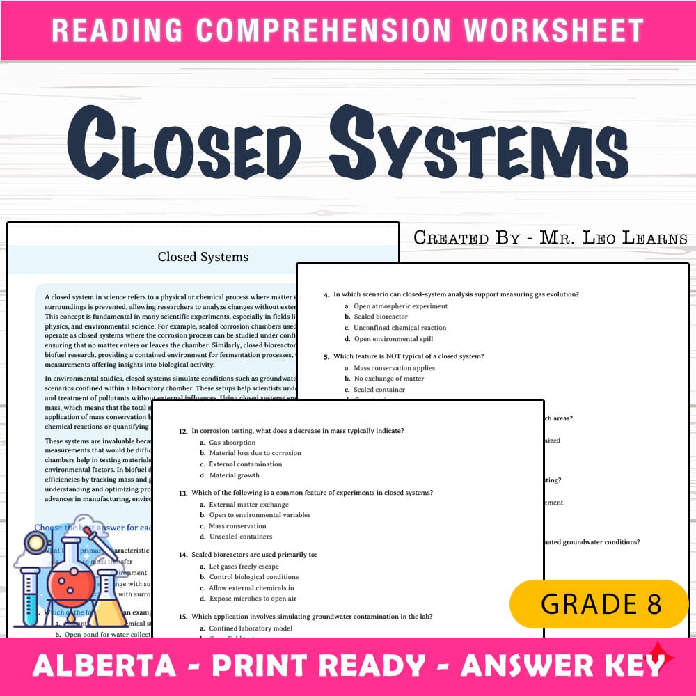 Grade 8 Science worksheet mcq paper worksheet — Grade 8 Science — Worksheet MCQ Paper for Mastering Closed Systems — page 1