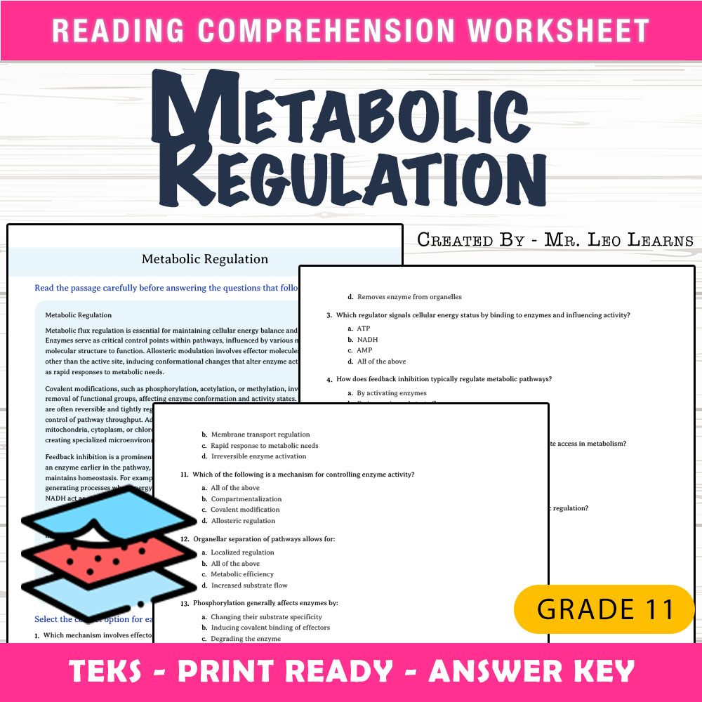 Grade 11 Science worksheet worksheet — Grade 11 Science | Metabolic Regulation Worksheet for Mastery — page 1