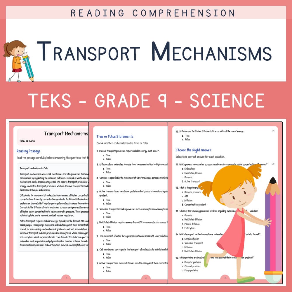 Grade 9 Science worksheet elena worksheet — Grade 9 Science | Transport Mechanisms Worksheet | TEKS Aligned — page 1