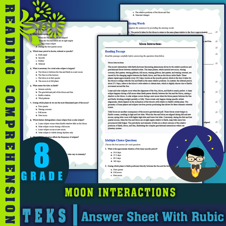 Grade 8 Science reading worksheets worksheet — Grade 8 Science Reading Worksheets | Moon Interactions TEKS (PDF + Answer K…