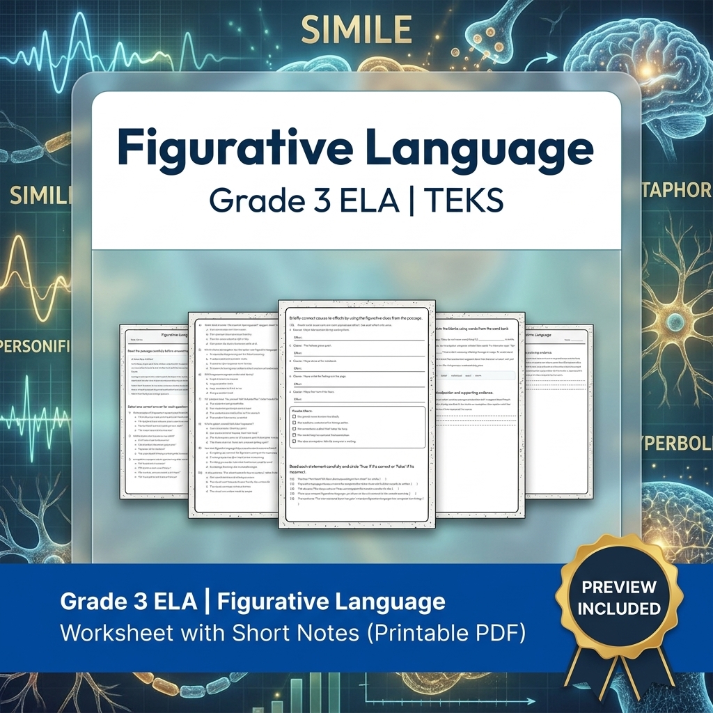 Grade 3 ELA Writing, Reading, and Research Skills Full-Year Bundle TEKS — included worksheet 11