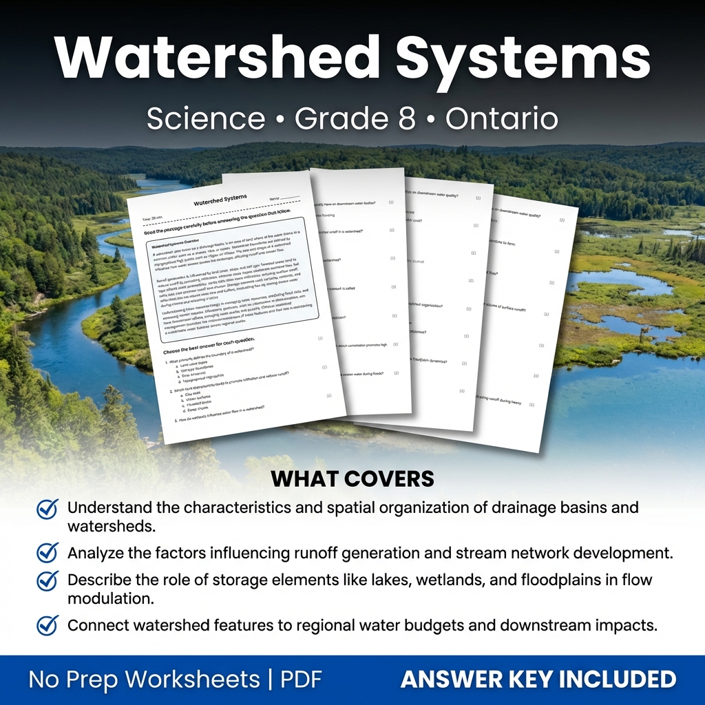 Watershed Systems Grade 8 Science Worksheet | Ontario Standards