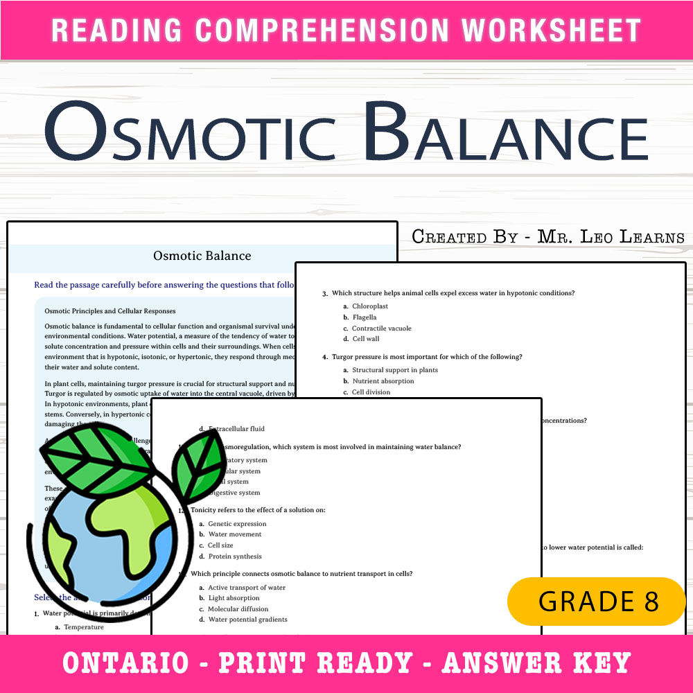 Grade 8 Science worksheet worksheet — Grade 8 Science – Osmotic Balance Worksheet for Mastery — page 1