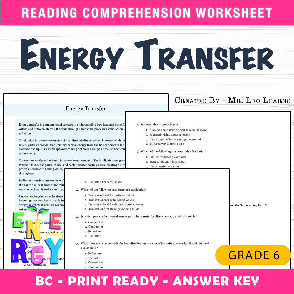 Grade 6 Science worksheet mcq paper worksheet — Grade 6 Science — Energy Transfer Worksheet MCQ Paper — page 1