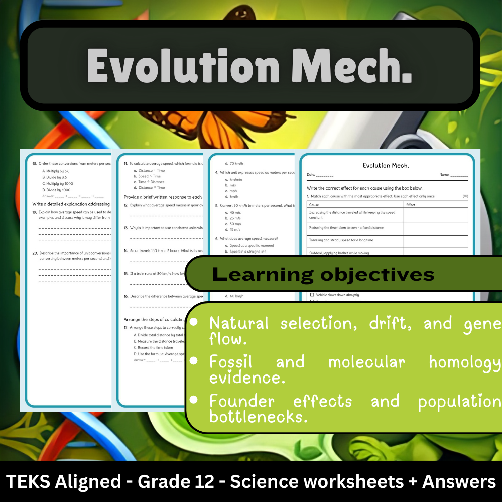 Grade 12 Science | Evolution Mechanisms Worksheet (TEKS-Aligned) – PDF