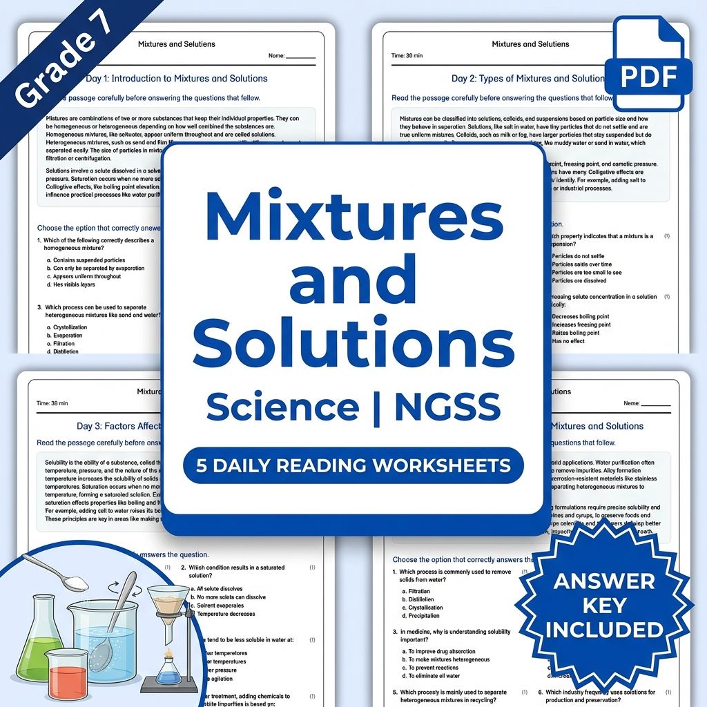 7th Grade Science | Mixtures and Solutions Worksheet(PDF + Answer Key)