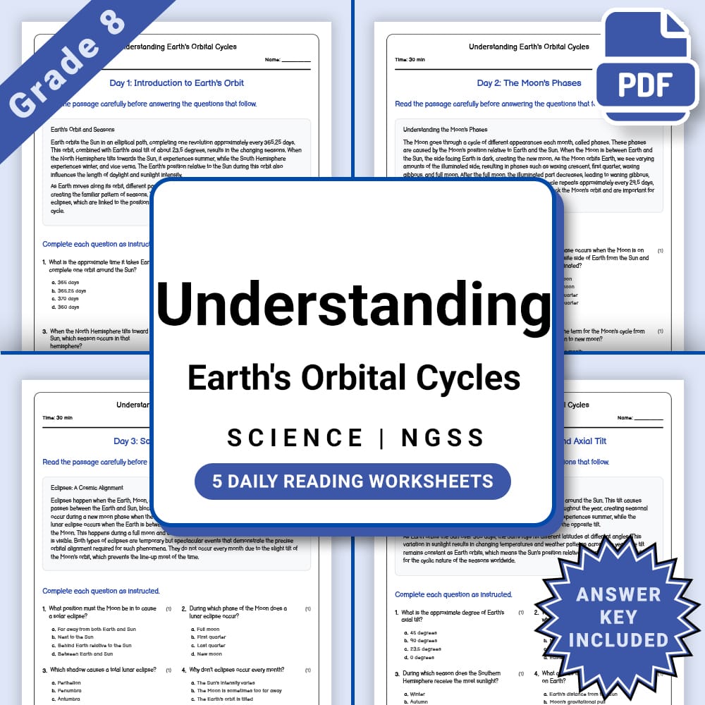 Grade 8 Science daily reading worksheet worksheet — Grade 8 Science – Understanding Earth's Orbital Cycles Worksheet(PDF +…