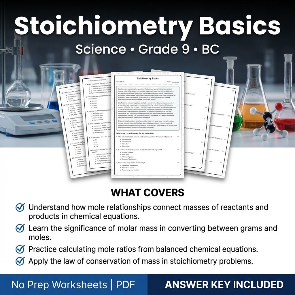 Grade 9 Science | Stoichiometry Basics Worksheet & Answer Key (Printable PDF)
