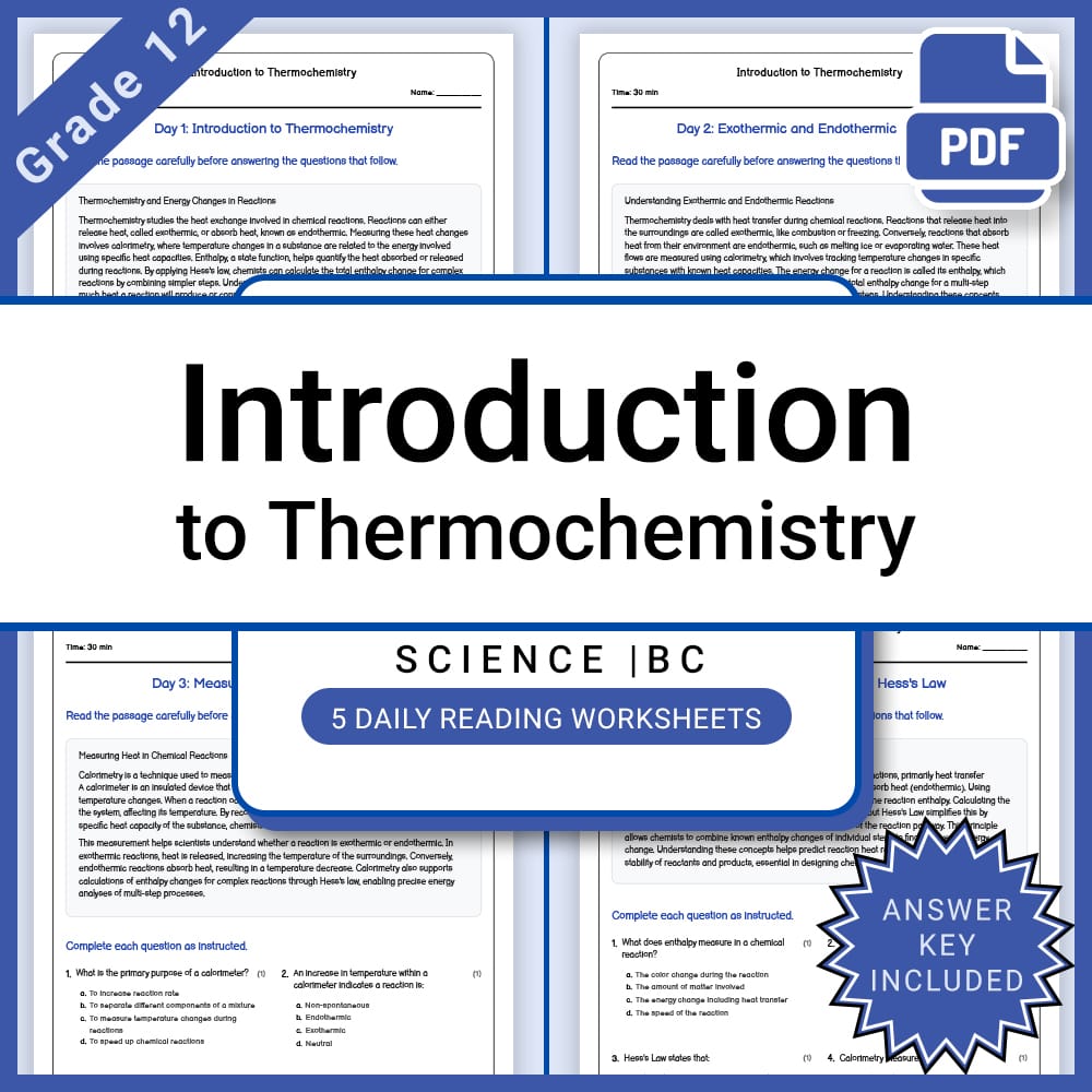 Grade 12 Science Lesson Bundle BC Framework | Daily Reading Worksheets — included worksheet 7
