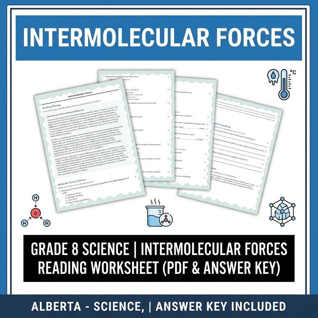 Grade 8 Science | Intermolecular Forces Reading Worksheet (PDF & Answer Key)