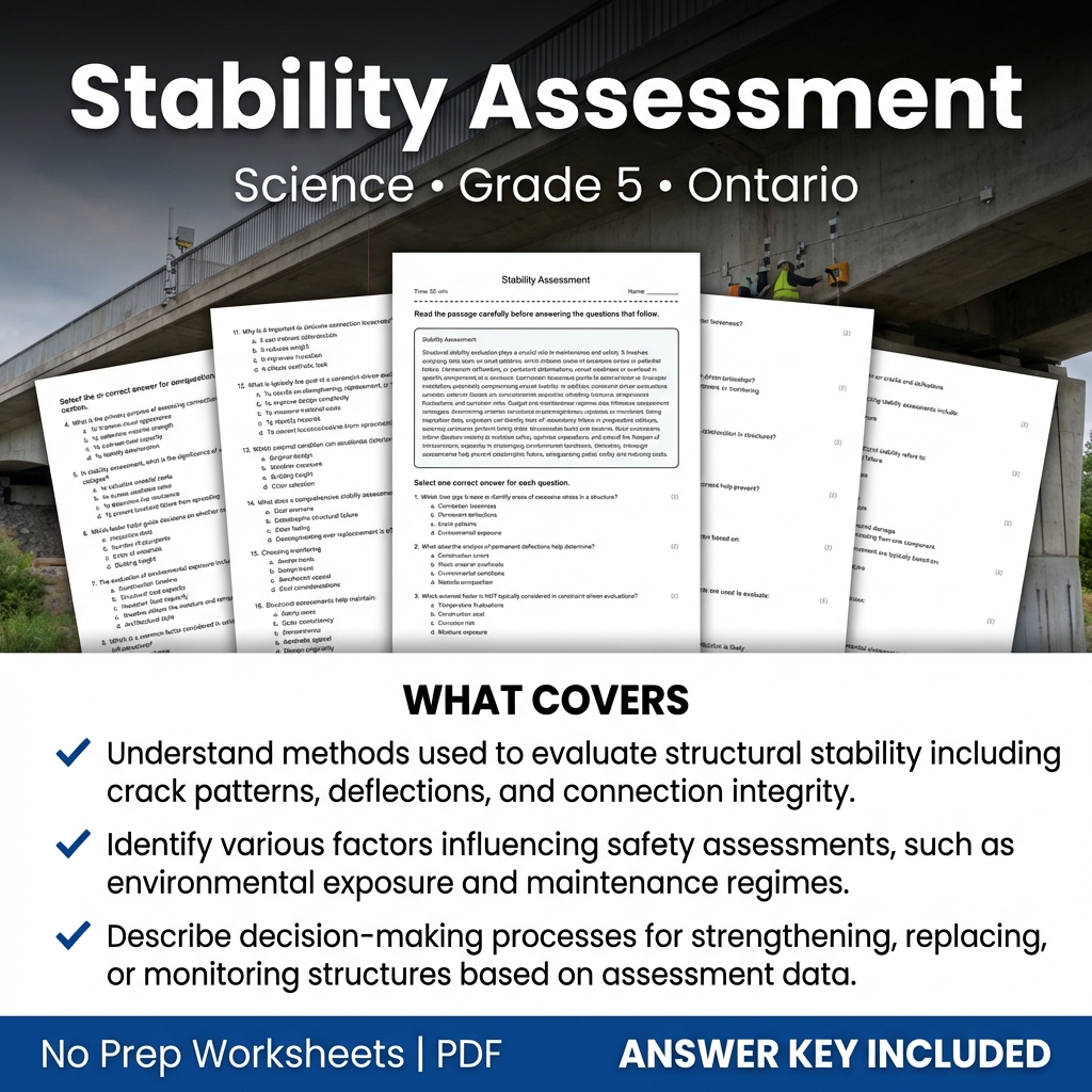 Grade 5 Science Worksheet on Stability Assessment – Printable PDF