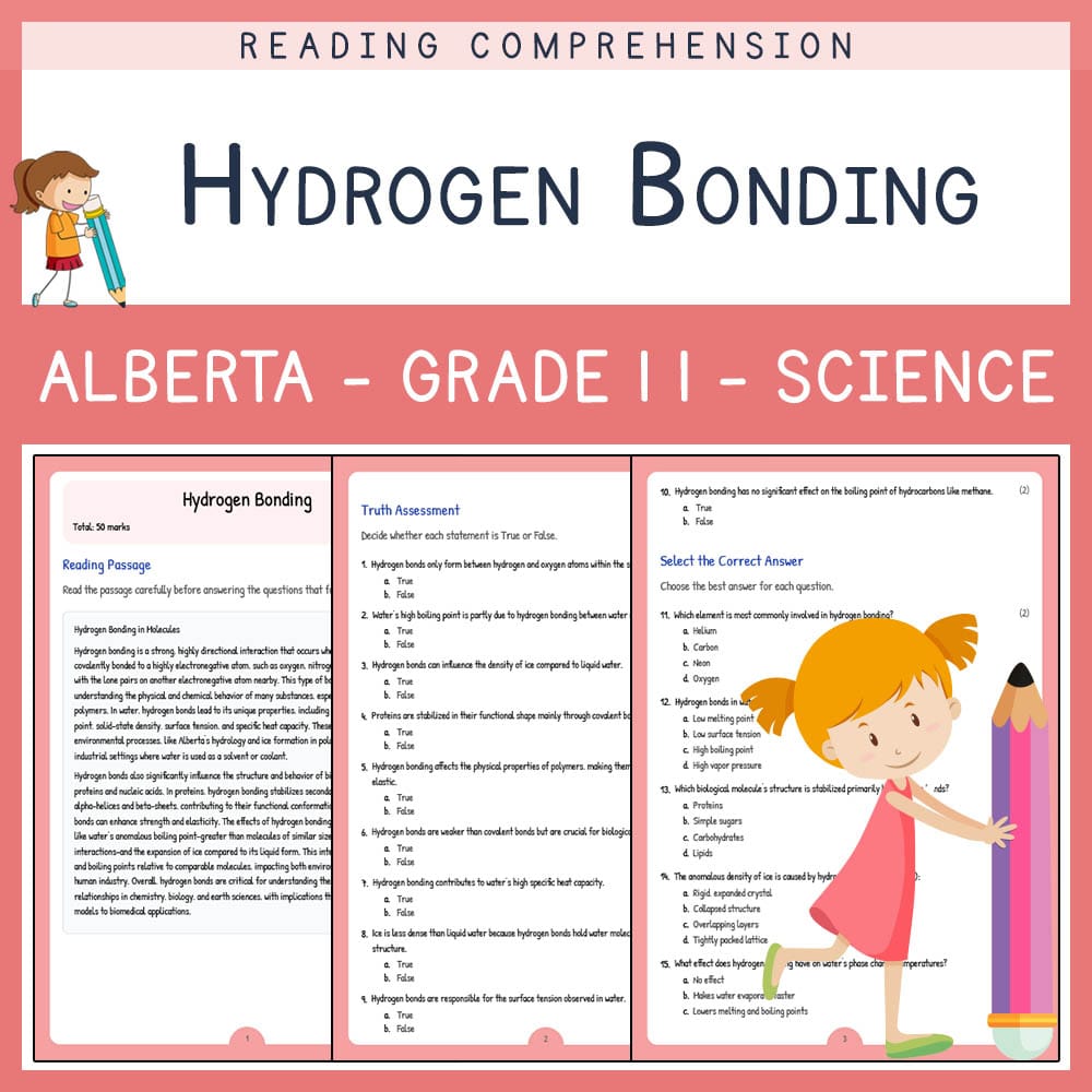 Grade 11 Science worksheet elena worksheet — Grade 11 Science | Hydrogen Bonding Worksheet | Alberta Standards — page 1